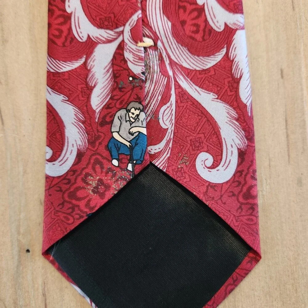 MARK ALEXANDER Golf Neck Tie 100% Silk Made In USA Golfers‎ Vintage Red EUC